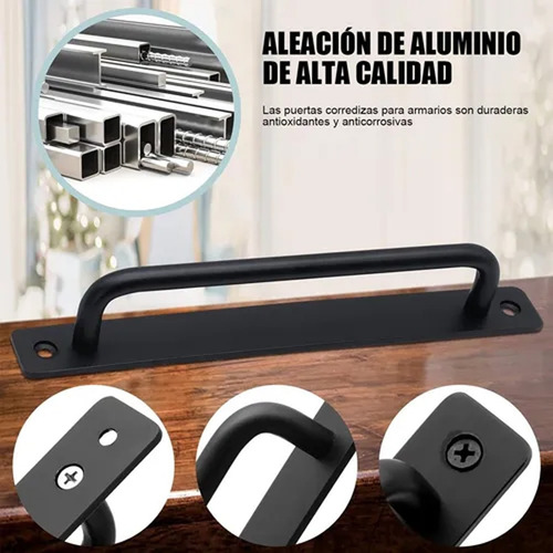 4 Manijas Para Puerta Granero Dalcón Jaladeras Negras 18cm