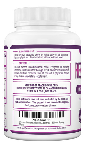 Suplemento De Resveratrol Puramente Ideal De 1500 Mg Com Ant