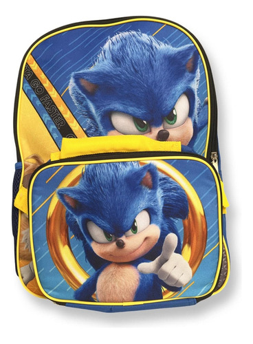 Sonic Mochila 16  Bolsa Almuerzo Go Faster Azul Patchwork