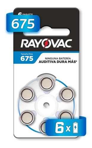 Pila Botón Rayovac Auditiva 675 Premium 6 Unidades 1.45v