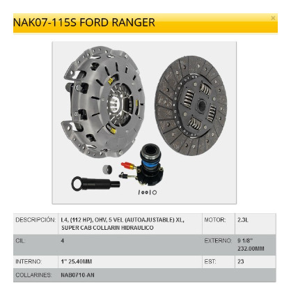 Kit Clutch Ford Ranger 2.3l 95-12 3.0l 96-02 Autoajustable 2