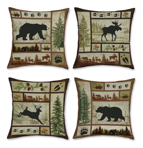 Bonhause Fundas De Almohada Vintage Con Diseño De Animales D