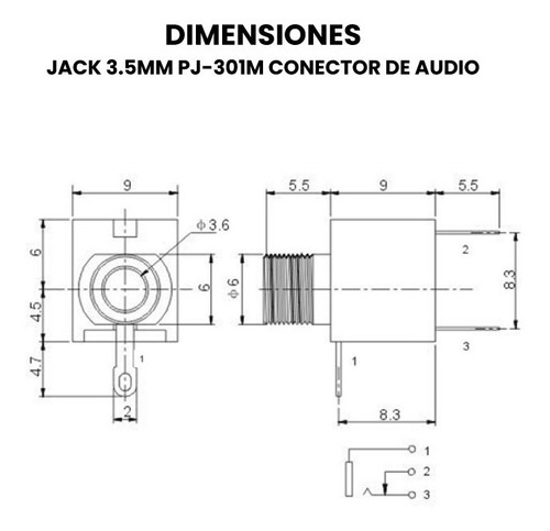 Jack De 3.5mm Pj-301m Conector De Audio Mono - 5 Piezas