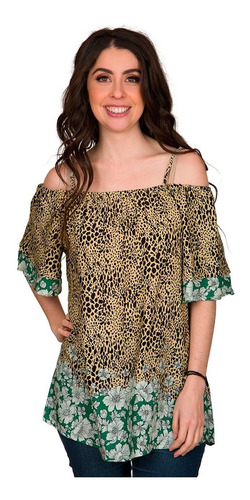 Blusa Moda Mujer Animal Print Contraste Flores M-k103-3