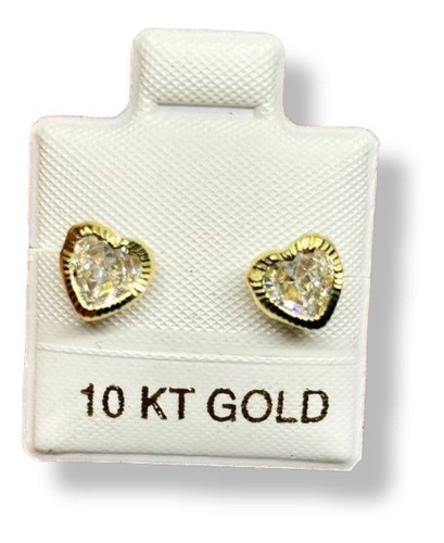 Broquel Arete Corazon Biselado Zirconia Oro 10k Garantiz N.7