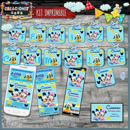 Kit Imprimible Candy Bar Mickey Minnie Bebe Nene Completo
