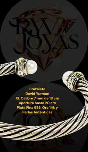 Brazalete David Yurman Xl Auténtico Cuerpo Brazalete Plata F Plateado Y Dorado 18 Cm 18 Cm (Usado)