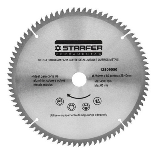 Serra Circular Alumínio Starfer 250mm X 80 Dentes 10
