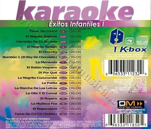 Cd+g Karaoke K-box Éxitos Infantiles I