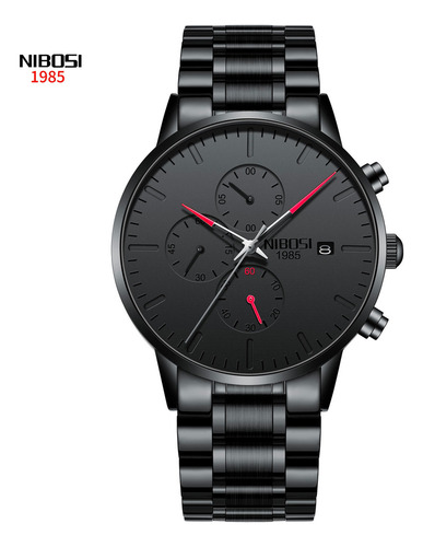 Reloj Nibosi 2588 Hombre Analógico Negro Acero 30m