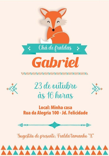 Convite Chá De Fraldas Criança Bebê Nenê - Animais Raposa