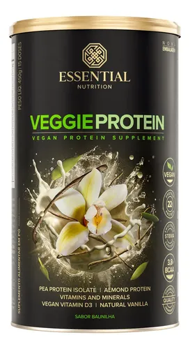 Foto Proteína Veggie Vanilla Essential Nutrition 450g no Mercado Livre