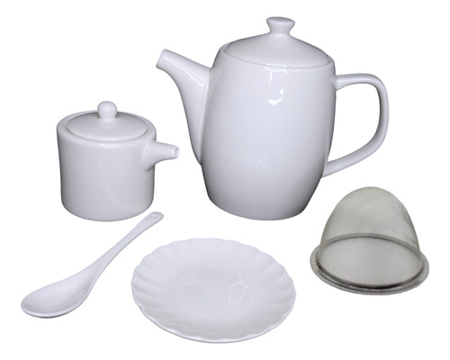 Set Pava Tetera 280cc Lechera Posa Te Cucharita Ceramica 