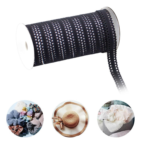 Cinta De Encaje Elástico De 10 Yardas (12 Mm) De Negro