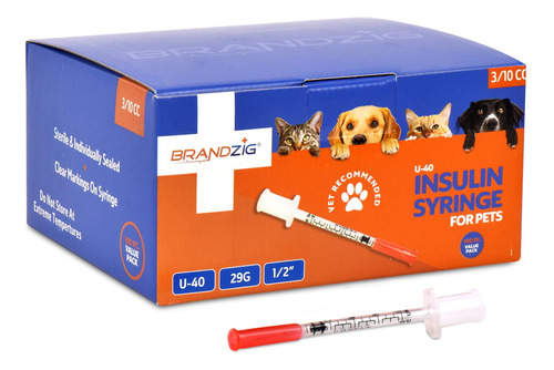 Brandzig U-40 Jeringas De Insulina Para Mascotas 29g 3/10cc,