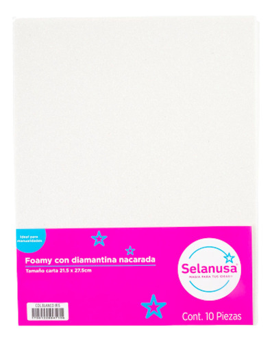 Foamy Tamaño Carta 10pz C/diamantina Nacarada Selanusa Color Blanco Iris