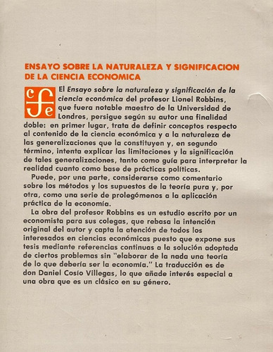 Ensayo Sobre La Naturaleza Y Significacion De La Economía (Usado)