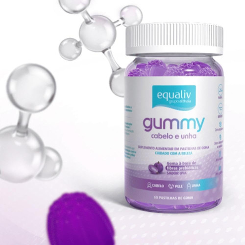 Super Gummy Cabelo E Unha 60 Gomas Equaliv - Sabor Uva Único
