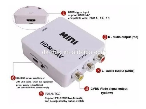 Adaptador Conversor Convertidor  Hdmi A Rca Video  Pal/ntsc