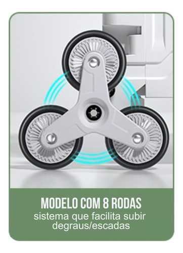 Sem Bagunça - Carrinho De Compras Dobrável Com 8 Rodas - Carro multiuso, suporta carga de até 50kg. Sobe escada e vira maleta. Para camping, compras, passeios, transporte de cargas. Preto