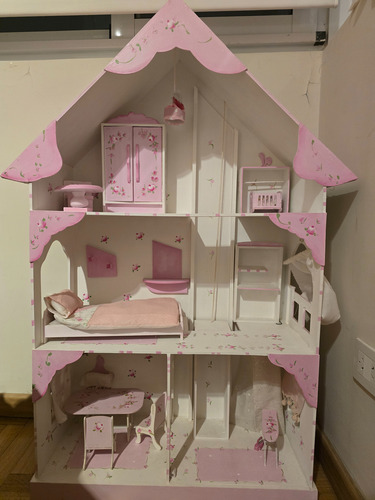 Casita De Muñecas Con Ascensor, Bles Y Comiditas Miniaturas, Blanco (Usado)