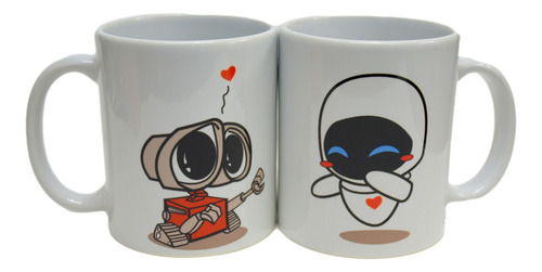 Par Taza De Ceramica, Wall·e Y Eva, Para Pareja, 11oz, Nueva