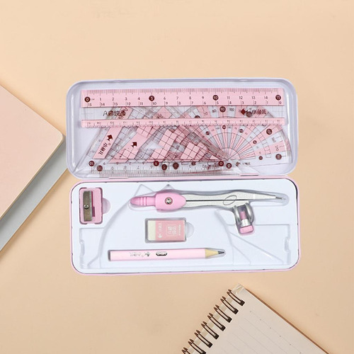 Hh Math Geometry Kit Set 8pcs Transportador Regla De Rosado