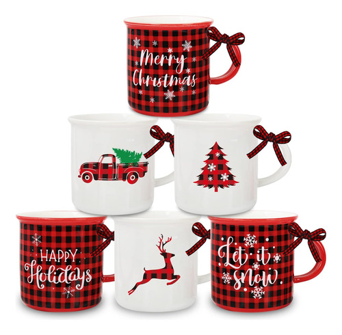 Whaline - 6 Tazas De Café De Navidad Con Cinta, Color Rojo Y