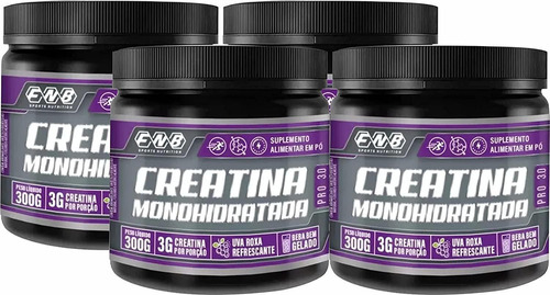 Kit Com 4 Creatina Monohidratada 300g 3.0 Sabor Uva Fnb