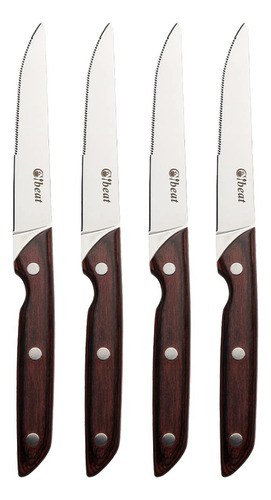 Set De 5 Cuchillos Carne Acero Inoxidable Mango Madera