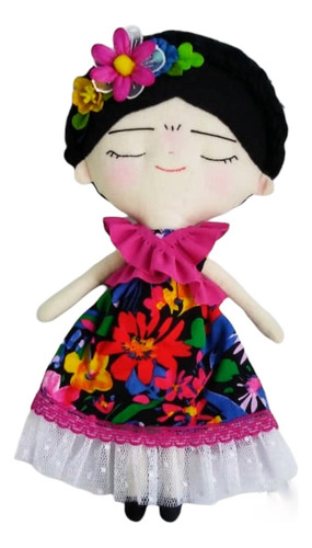 Muñeca Artesanal Frida Kahlo De Tela Juguete 28cm Paolachez 