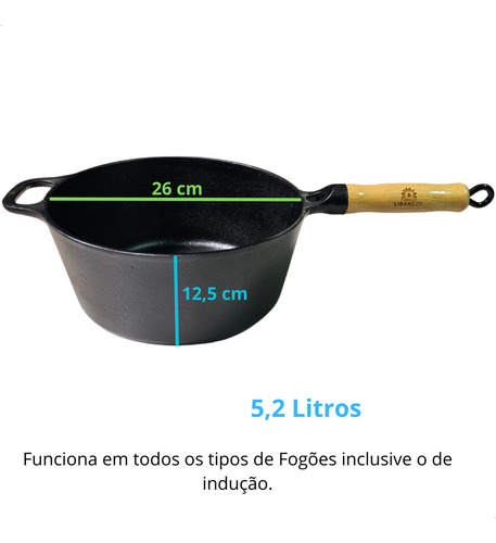 Caçarola Cabo De Madeira Tampa De Vidro 4,8 Litro 26cm