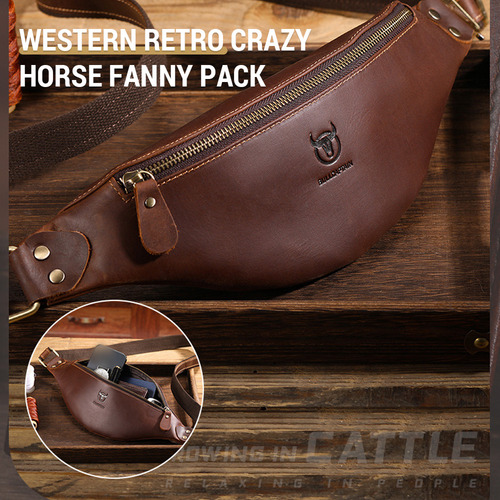 Pacote De Cintura Vintage De Couro Genuíno Fanny Men Cowhide