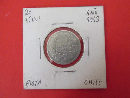 Antigua Moneda Chile 20 Centavos De Plata Año 1913
