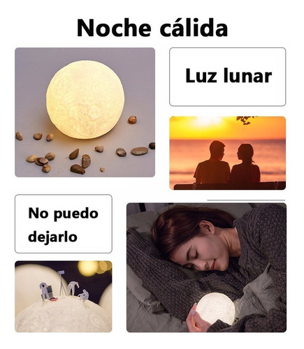 Lámpara Con Base Diseño De Luna 3d Recargable