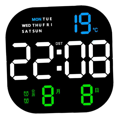 Reloj Despertador Led De Escritorio, Pantalla Azul Verde