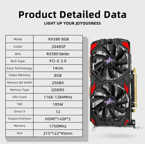 Tarjeta Gráfica Aisurix Rx 580, 2048sp, Real 8gb, Gddr5, 25.