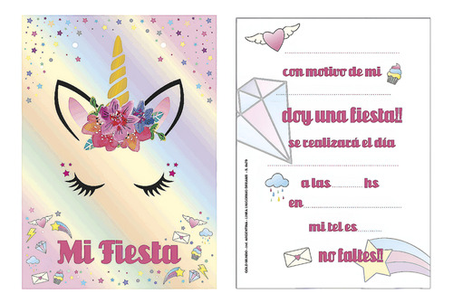 Invitacion De Unicornio Dreamsx10 - Cotillón Waf