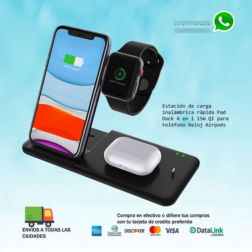 Imagen 1 de 6 de Cargador Inalámbrico 4 En 1 Para iPhone Samsung Carga Rápida