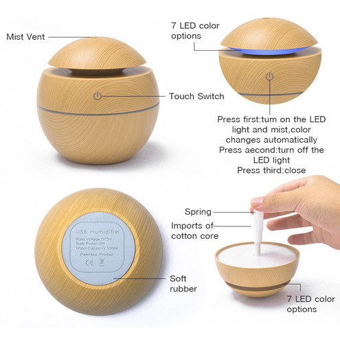 Humidificador Mini Umidificador Umidificador de Ar Mini umidificador con voltaje de 220V marrón claro