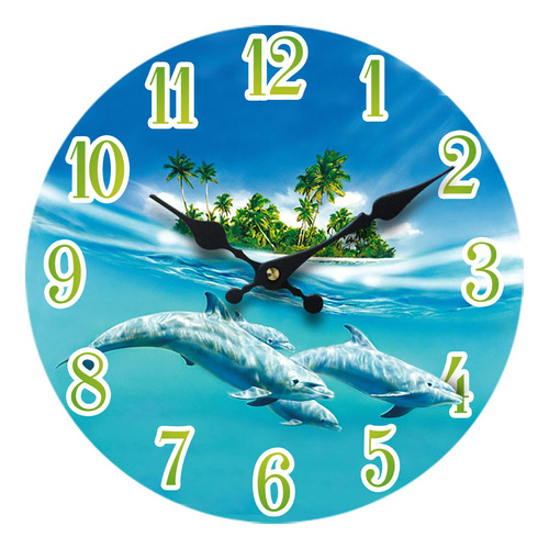 Dolphin Reloj Pared Cristal Muro 13 X 13  Home Decor Nautico