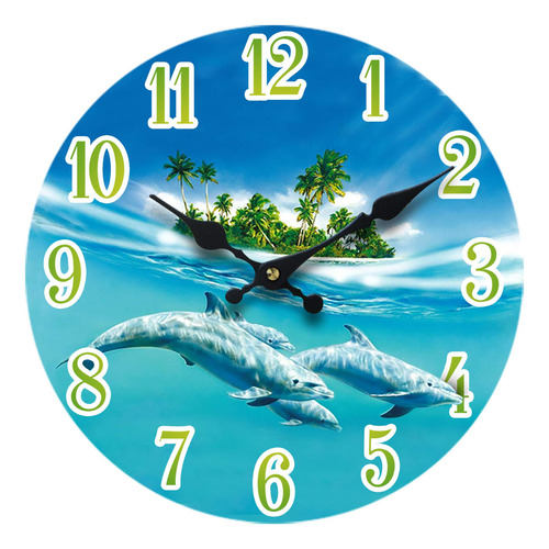 Dolphin Reloj Pared Cristal Muro 13 X 13 Home Decor Nautico