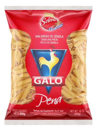 Macarrão de Sêmola Pena Galo Pacote 500g