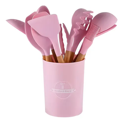 comprar Set Utensilios Cocina Silicona Antiadherente Mango Madera 9