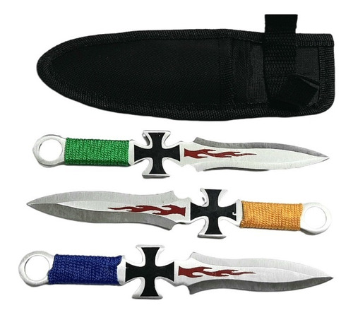 Kunai Set 3 Cuchillos Lanzar Balanceados Con Vaina  18 Cm 