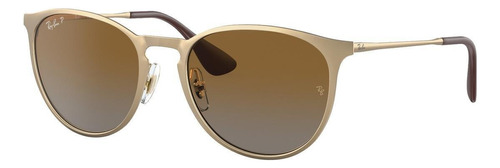 Anteojos de sol polarizados Ray-Ban Erika Metal Standard con marco de metal color polished gold, lente brown degradada, varilla polished gold de metal - RB3539