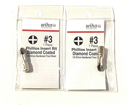 Wiha #3 Phillips Insert Bit Diamond Coated 1/4  Hex Driv Zts