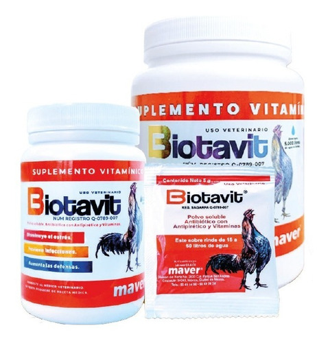 Biotavit 125gr Vitamina Para Gallo, Gallina, Pollo