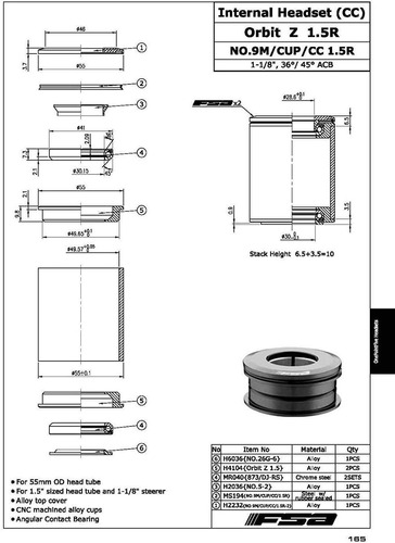 Órbita Fsa Z 1.5r 1-1/8 Pulgadas A 1.5 Pulgadas Reductor Aur