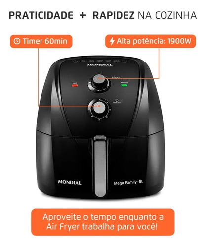 Fritadeira Air Fryer 8l Mondial 220v Preto 1900w Afn-80-fb